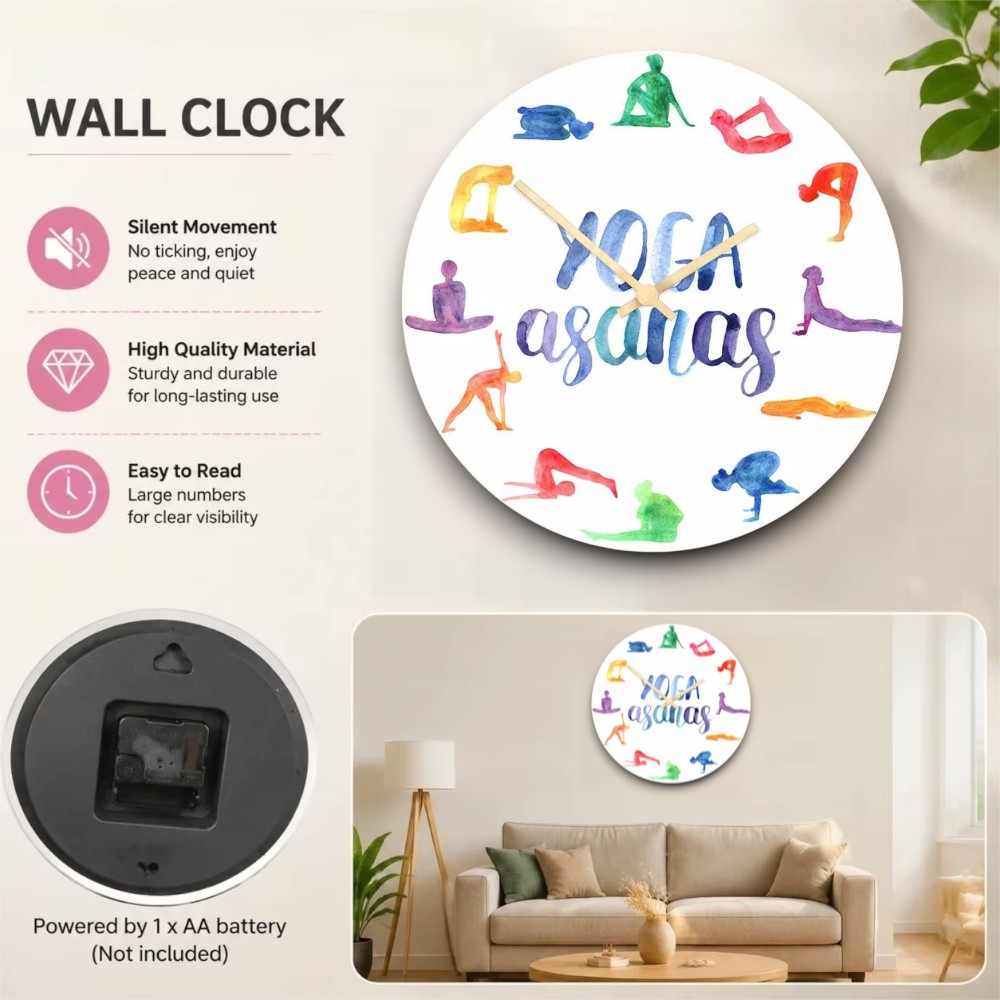 Watercolor Yoga Asanas Wall Cl - Yoga Fitness Studio review and price
